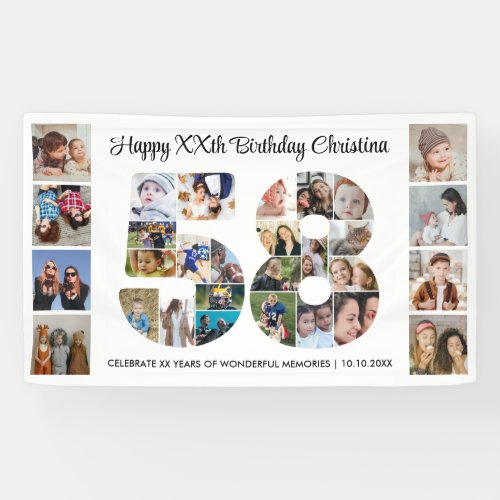 58th Birthday Party Number 58 Photo Collage Banner
