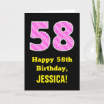 [ Thumbnail: 58th Birthday: Pink Stripes and Hearts "58" + Name Card ]