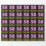 [ Thumbnail: 58th Birthday: Pink Stripes and Hearts "58" + Name Wrapping Paper ]