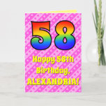 [ Thumbnail: 58th Birthday: Pink Stripes & Hearts, Rainbow # 58 Card ]
