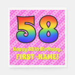 [ Thumbnail: 58th Birthday: Pink Stripes & Hearts, Rainbow # 58 Napkins ]