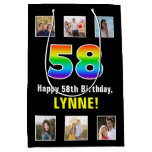 [ Thumbnail: 58th Birthday: Rainbow “58“, Custom Photos & Name Gift Bag ]
