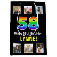 58th Birthday: Rainbow “58“, Custom Photos & Name