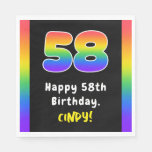 [ Thumbnail: 58th Birthday: Rainbow Spectrum # 58, Custom Name Napkins ]