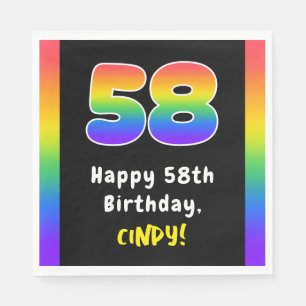 58th Birthday: Rainbow Spectrum # 58, Custom Name Napkins
