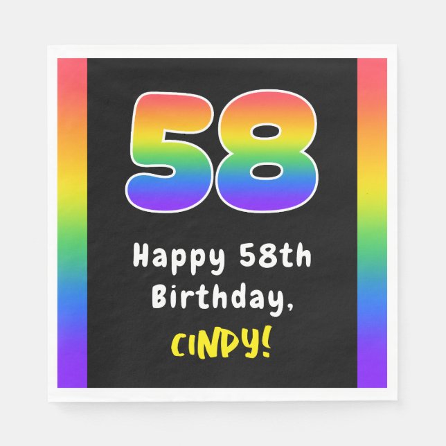 58th Birthday: Rainbow Spectrum # 58, Custom Name Napkins (Front)