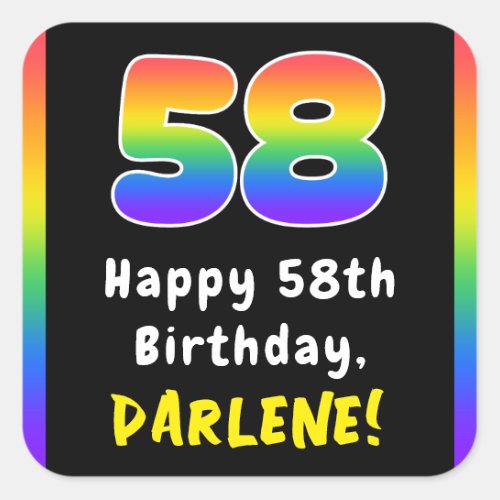 58th Birthday Rainbow Spectrum  58 Custom Name Square Sticker