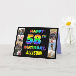 [ Thumbnail: 58th Birthday: Rainbow Text, Custom Photos & Name Card ]