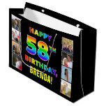 [ Thumbnail: 58th Birthday: Rainbow Text, Custom Photos & Name Gift Bag ]