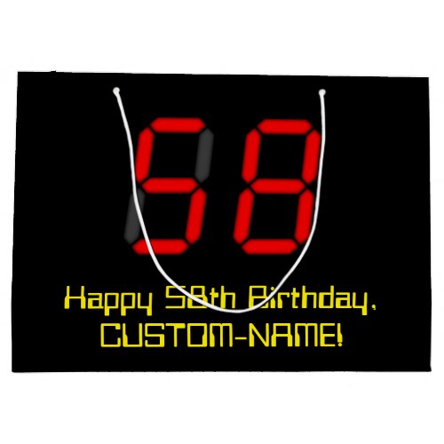 58th Birthday Red Digital Clock Style 58  Name Large Gift Bag