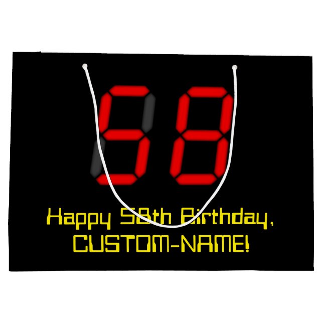 58th Birthday: Red Digital Clock Style "58" + Name Large Gift Bag (Back)