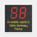 [ Thumbnail: 58th Birthday: Red Digital Clock Style "58" + Name Napkins ]