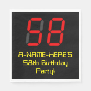58th Birthday: Red Digital Clock Style "58" + Name Napkins