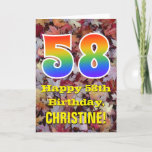 [ Thumbnail: 58th Birthday; Rustic Autumn Leaves; Rainbow "58" Card ]