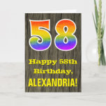 [ Thumbnail: 58th Birthday: Rustic Faux Wood Look, Rainbow "58" Card ]