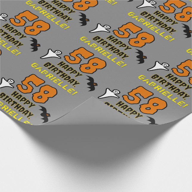58th Birthday: Spooky Halloween Theme, Custom Name Wrapping Paper (Corner)