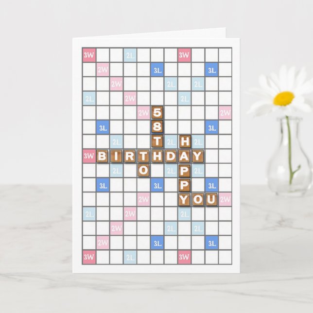 58th Birthday, Word Game Board Card (Small Plant)