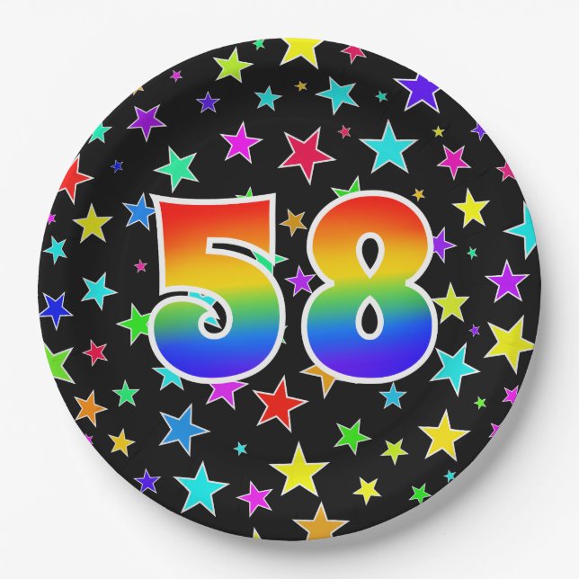 58th Event: Bold, Fun, Colorful Rainbow 58 Paper Plates (Front)