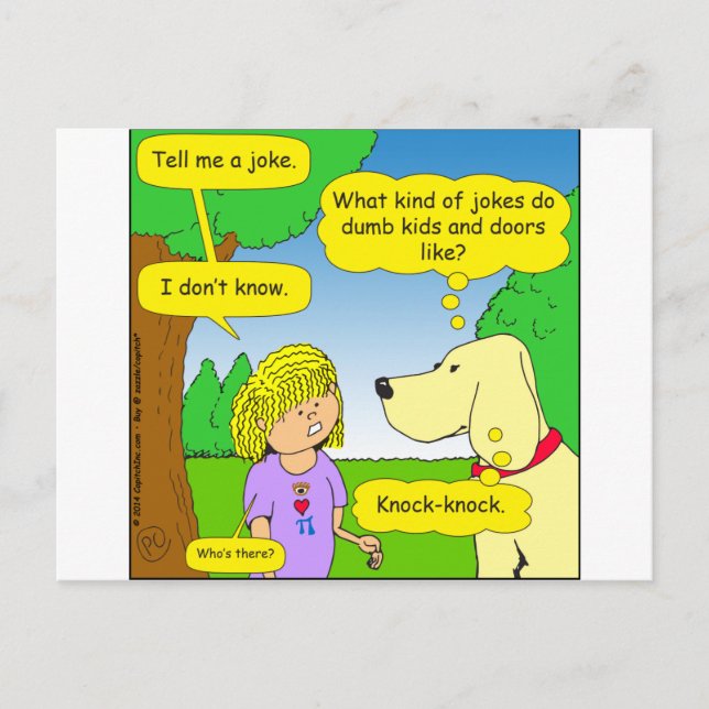 593 dumb kids and door joke cartoon postcard (Front)