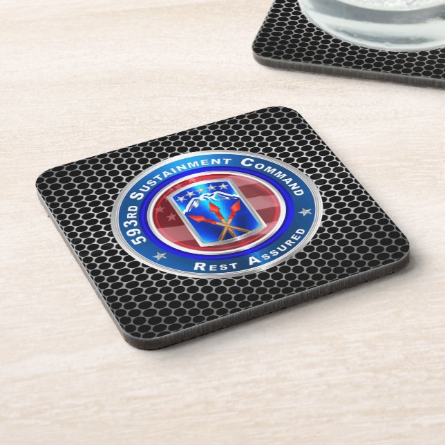 593rd Sustainment Command “Rest Assured” Beverage Coaster (Left Side)