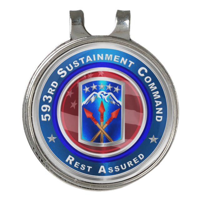 593rd Sustainment Command “Rest Assured” Golf Hat Clip (Front)