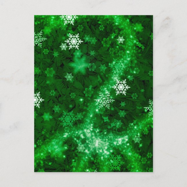 597 DEEP RICH GREENS WHITE WINTER FROST SNOWFLAKES POSTCARD (Front)