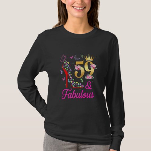 59  Fabulous 59years Old 59th Bday Butterflies Hi T_Shirt