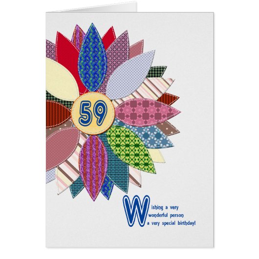 59 years old, stitched flower birthday cards (Front)