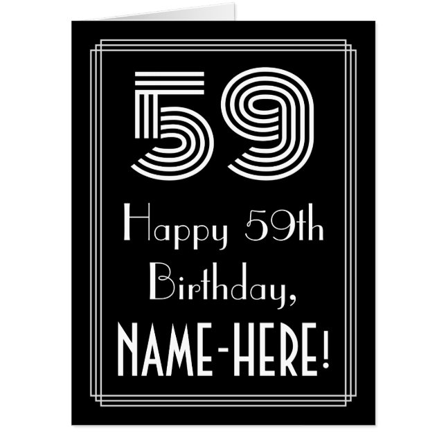 59th Birthday — Art Deco Inspired Look “59” + Name Card (Front)