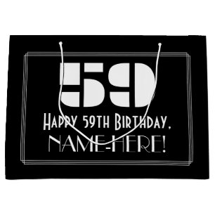 59th Birthday ~ Art Deco Inspired Look "59" + Name Large Gift Bag