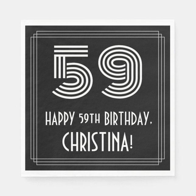 59th Birthday: Art Deco Inspired Look "59" + Name Napkins (Front)