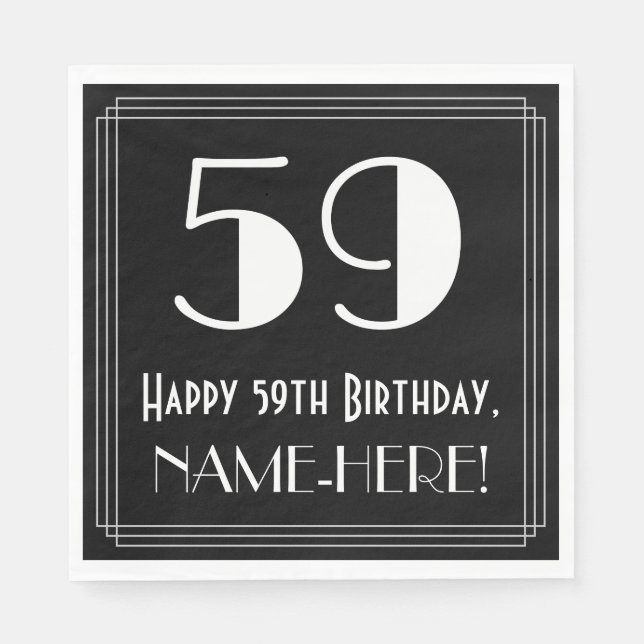 59th Birthday ~ Art Deco Inspired Look "59", Name Napkins (Front)