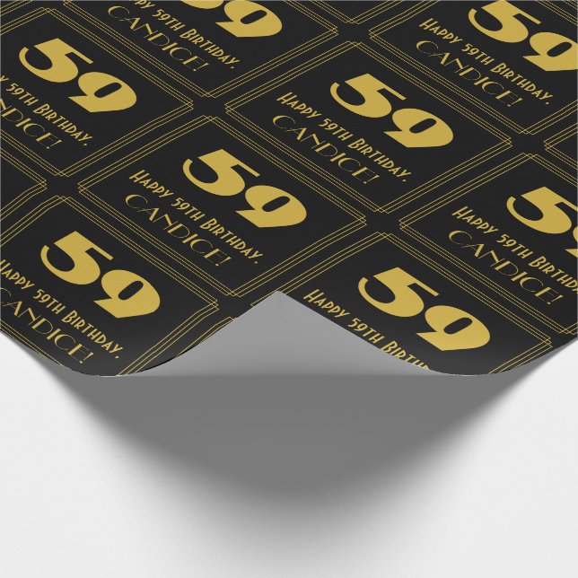 59th Birthday – Art Deco Inspired Look "59" & Name Wrapping Paper (Corner)