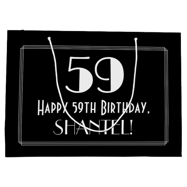 59th Birthday: Art Deco Inspired Style "59", Name Large Gift Bag (Back)