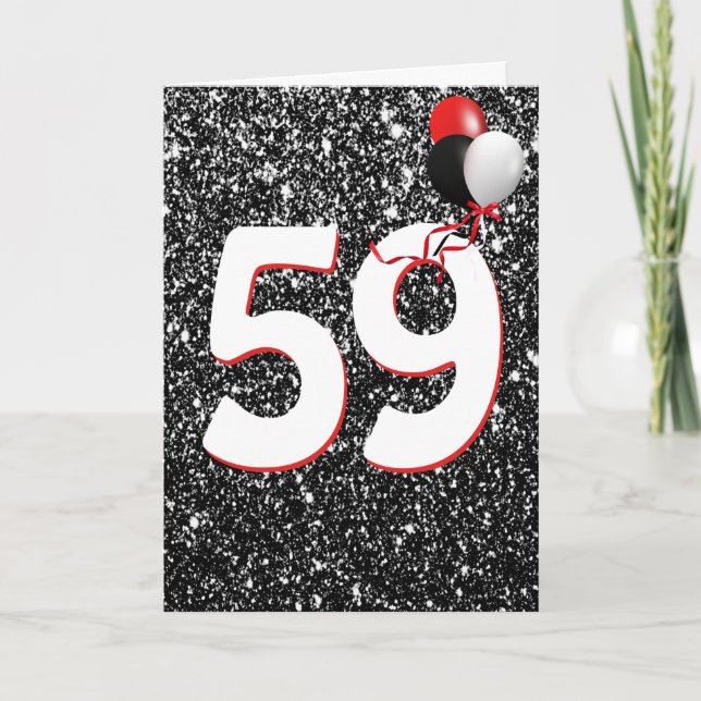 59th Birthday Balloons on Black Glitter  Card (Front)