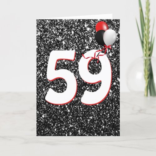 59th Birthday Balloons on Black Glitter  Card