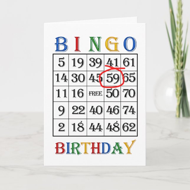 59th Birthday Bingo card (Front)