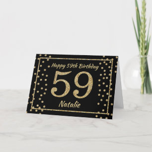 59th Birthday Black and Gold Glitter Confetti Card