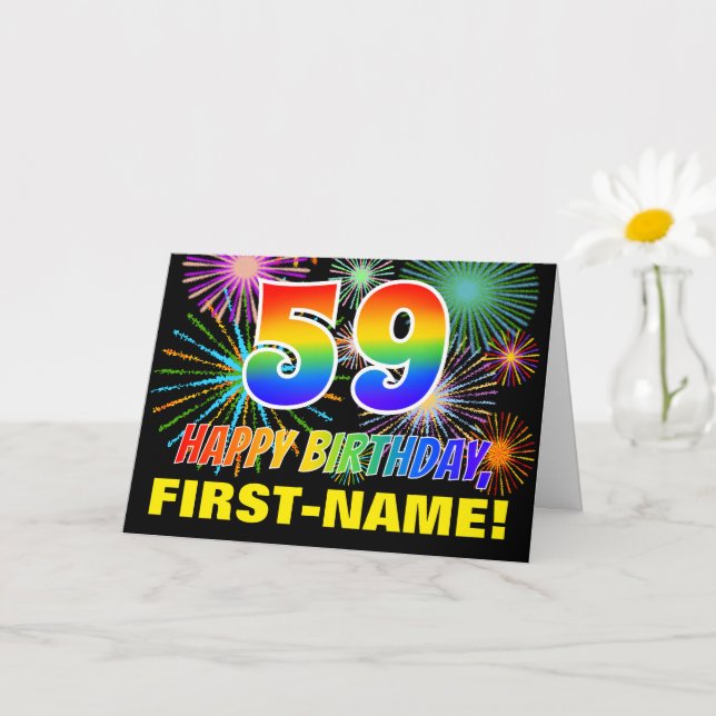 59th Birthday: Bold, Fun, Fireworks, Rainbow 59 Card (Small Plant)