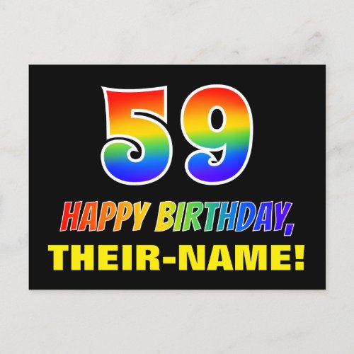 59th Birthday Bold Fun Simple Rainbow 59 Postcard