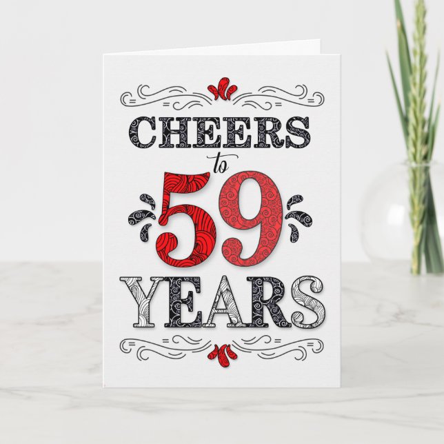 59th Birthday Cheers in Red White Black Pattern Card (Front)