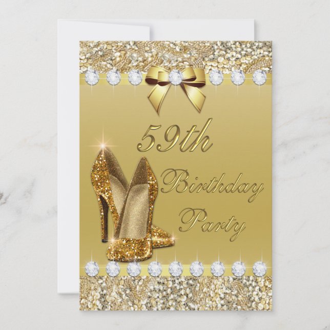 59th Birthday Classy Gold Heels Sequins Diamonds Invitation (Front)