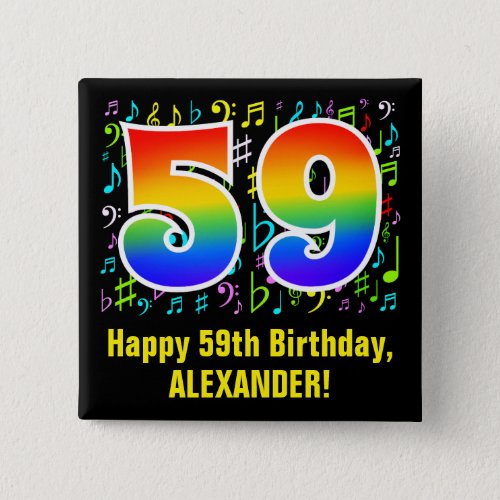59th Birthday Colorful Music Symbols Rainbow 59 Button