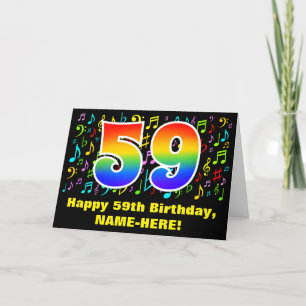 59th Birthday: Colorful Music Symbols & Rainbow 59 Card