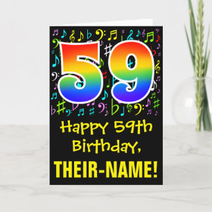 59th Birthday: Colorful Music Symbols + Rainbow 59 Card