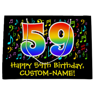 59th Birthday - Colorful Music Symbols, Rainbow 59 Large Gift Bag