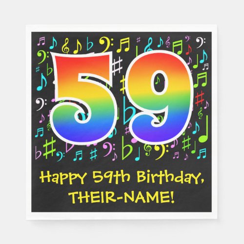 59th Birthday _ Colorful Music Symbols Rainbow 59 Napkins