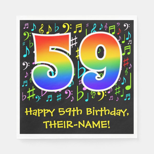59th Birthday - Colorful Music Symbols, Rainbow 59 Napkins (Front)