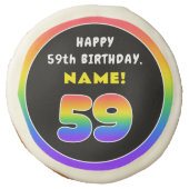 59th Birthday: Colorful Rainbow # 59, Custom Name Sugar Cookie (Front)
