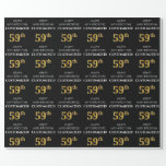 [ Thumbnail: 59th Birthday: Elegant, Black, Faux Gold Look Wrapping Paper ]